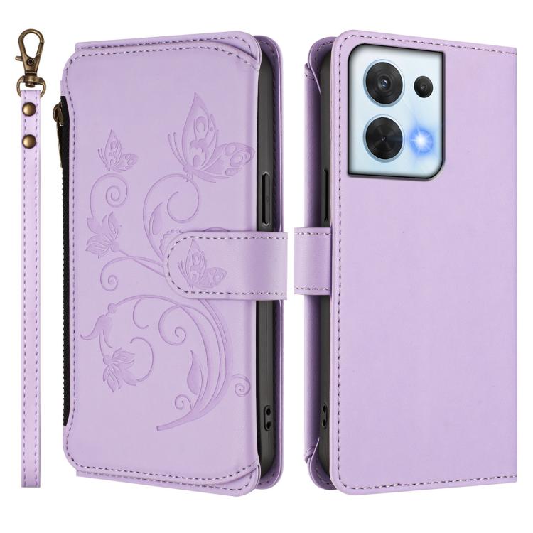 For OPPO Reno8 5G Butterfly Love Flower Multi-card Zipper Wallet Leather Phone Case