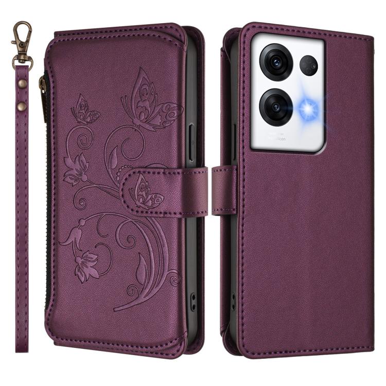 For OPPO Reno8 Pro 5G Butterfly Love Flower Multi-card Zipper Wallet Leather Phone Case