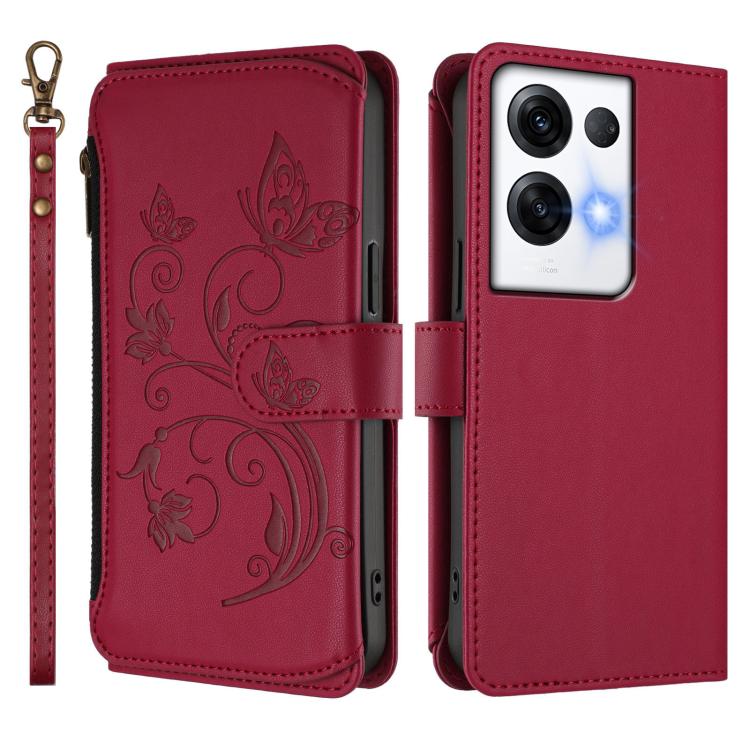 For OPPO Reno8 Pro 5G Butterfly Love Flower Multi-card Zipper Wallet Leather Phone Case