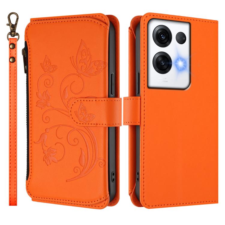 For OPPO Reno8 Pro 5G Butterfly Love Flower Multi-card Zipper Wallet Leather Phone Case