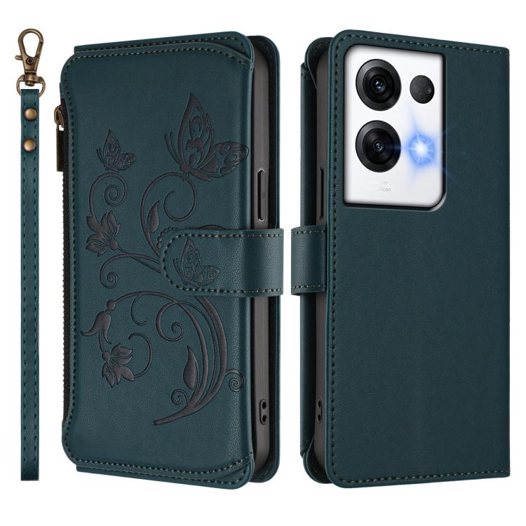For OPPO Reno8 Pro 5G Butterfly Love Flower Multi-card Zipper Wallet Leather Phone Case