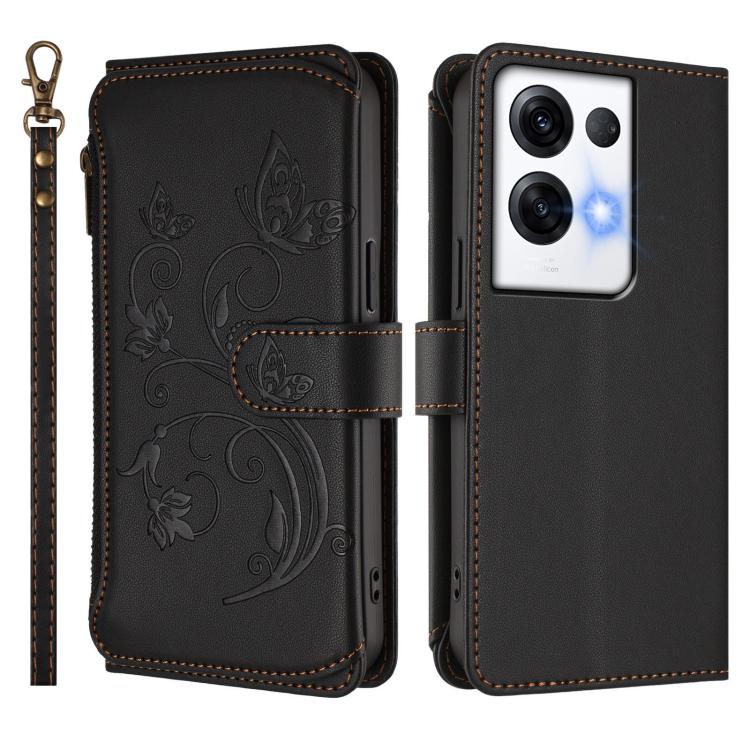 For OPPO Reno8 Pro 5G Butterfly Love Flower Multi-card Zipper Wallet Leather Phone Case