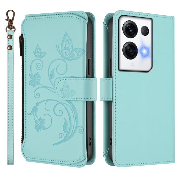 For OPPO Reno8 Pro 5G Butterfly Love Flower Multi-card Zipper Wallet Leather Phone Case