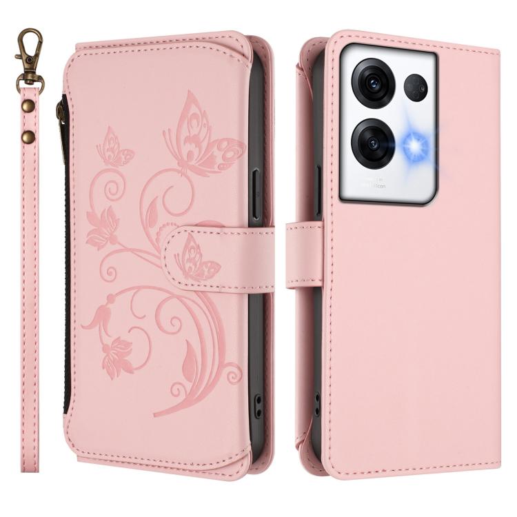For OPPO Reno8 Pro 5G Butterfly Love Flower Multi-card Zipper Wallet Leather Phone Case