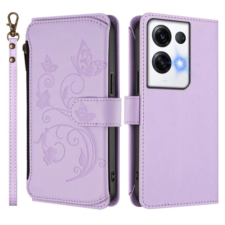 For OPPO Reno8 Pro 5G Butterfly Love Flower Multi-card Zipper Wallet Leather Phone Case
