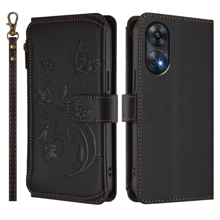For OPPO Reno8 T 4G Global Butterfly Love Flower Multi-card Zipper Wallet Leather Phone Case