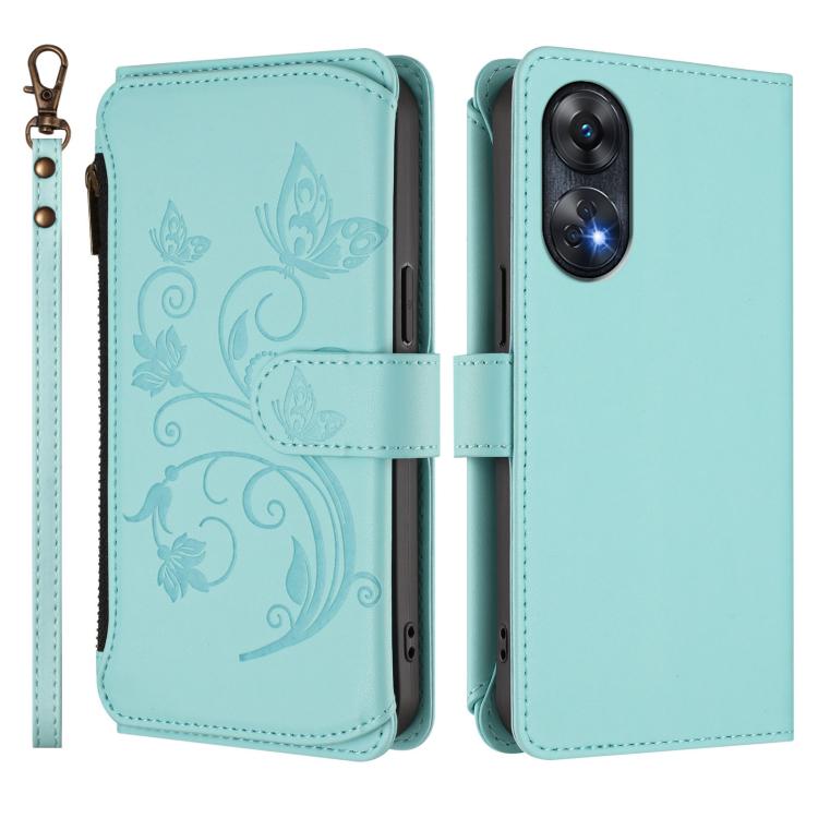 For OPPO Reno8 T 4G Global Butterfly Love Flower Multi-card Zipper Wallet Leather Phone Case