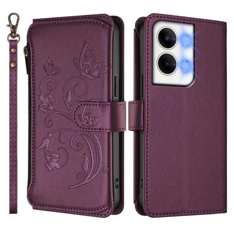 For OPPO Reno9 / Reno9 Pro 5G Butterfly Love Flower Multi-card Zipper Wallet Leather Phone Case
