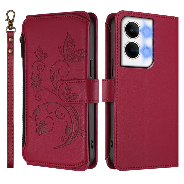 For OPPO Reno9 / Reno9 Pro 5G Butterfly Love Flower Multi-card Zipper Wallet Leather Phone Case