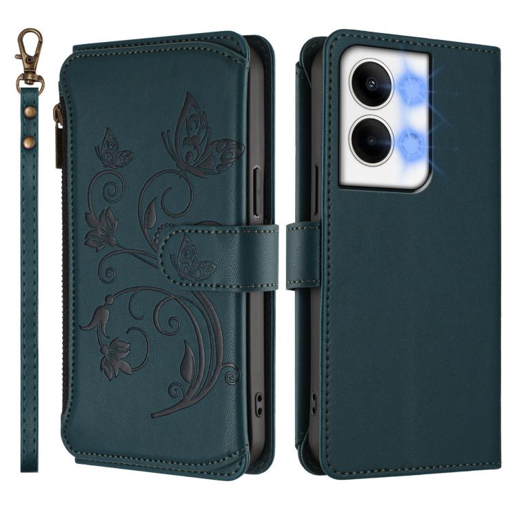For OPPO Reno9 / Reno9 Pro 5G Butterfly Love Flower Multi-card Zipper Wallet Leather Phone Case