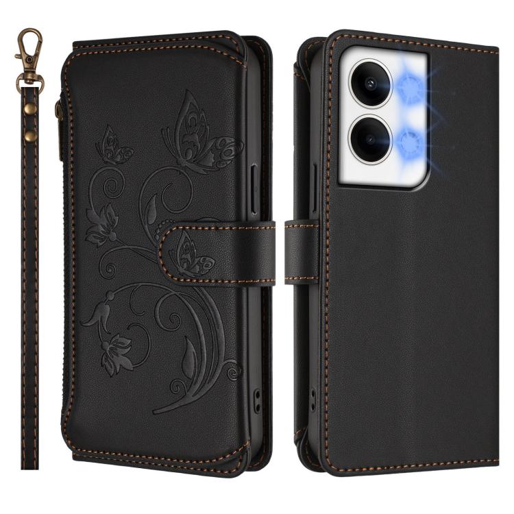 For OPPO Reno9 / Reno9 Pro 5G Butterfly Love Flower Multi-card Zipper Wallet Leather Phone Case
