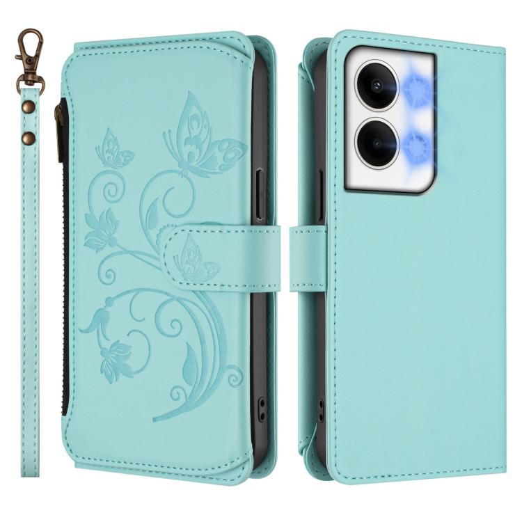 For OPPO Reno9 / Reno9 Pro 5G Butterfly Love Flower Multi-card Zipper Wallet Leather Phone Case