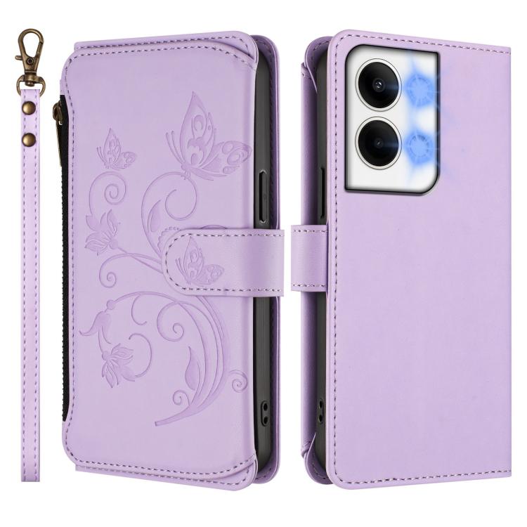 For OPPO Reno9 / Reno9 Pro 5G Butterfly Love Flower Multi-card Zipper Wallet Leather Phone Case