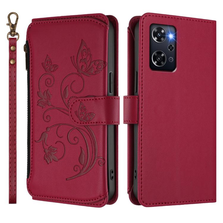 For OPPO Reno9 A Butterfly Love Flower Multi-card Zipper Wallet Leather Phone Case
