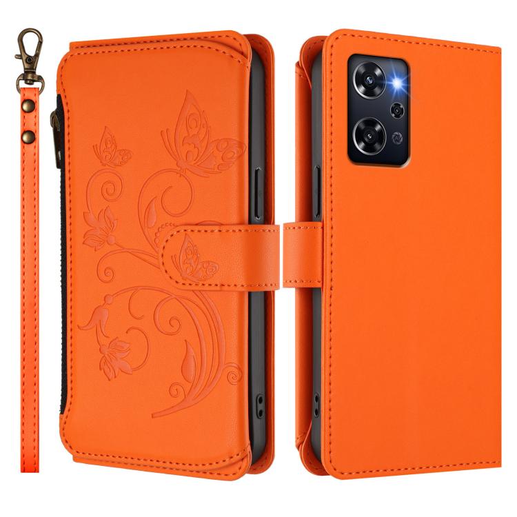 For OPPO Reno9 A Butterfly Love Flower Multi-card Zipper Wallet Leather Phone Case
