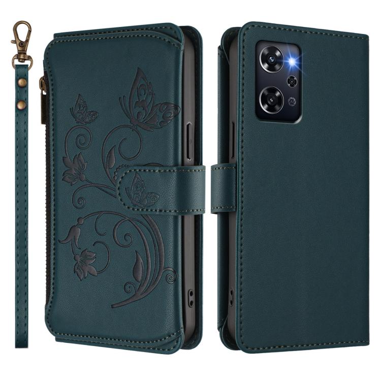 For OPPO Reno9 A Butterfly Love Flower Multi-card Zipper Wallet Leather Phone Case