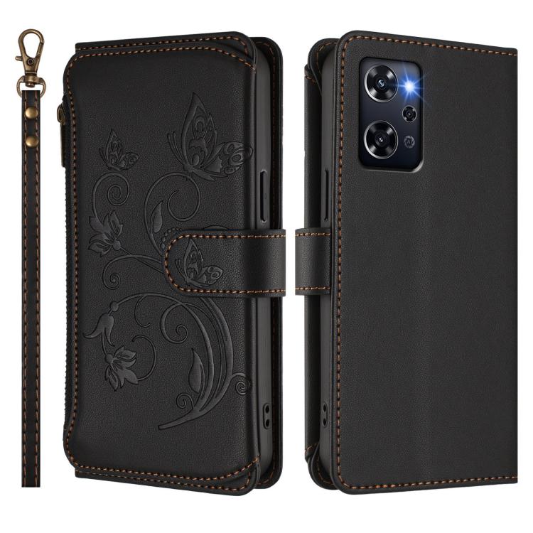 For OPPO Reno9 A Butterfly Love Flower Multi-card Zipper Wallet Leather Phone Case