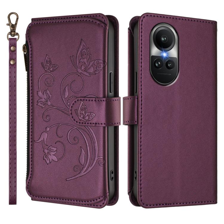For OPPO Reno10 / Reno10 Pro 5G Global Butterfly Love Flower Multi-card Zipper Wallet Leather Phone Case