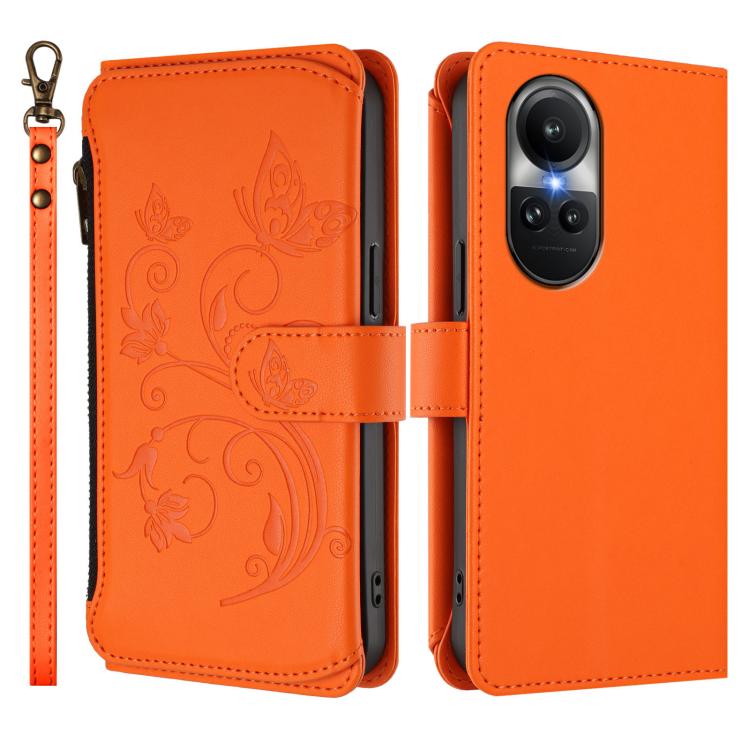 For OPPO Reno10 / Reno10 Pro 5G Global Butterfly Love Flower Multi-card Zipper Wallet Leather Phone Case