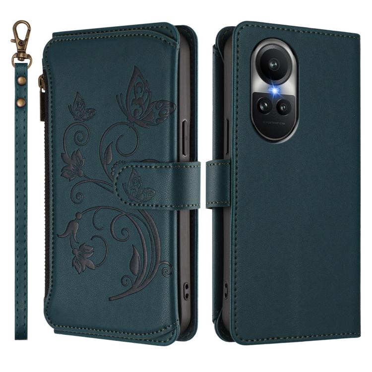 For OPPO Reno10 / Reno10 Pro 5G Global Butterfly Love Flower Multi-card Zipper Wallet Leather Phone Case