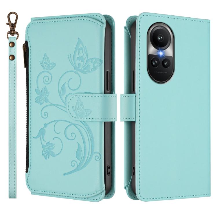 For OPPO Reno10 / Reno10 Pro 5G Global Butterfly Love Flower Multi-card Zipper Wallet Leather Phone Case