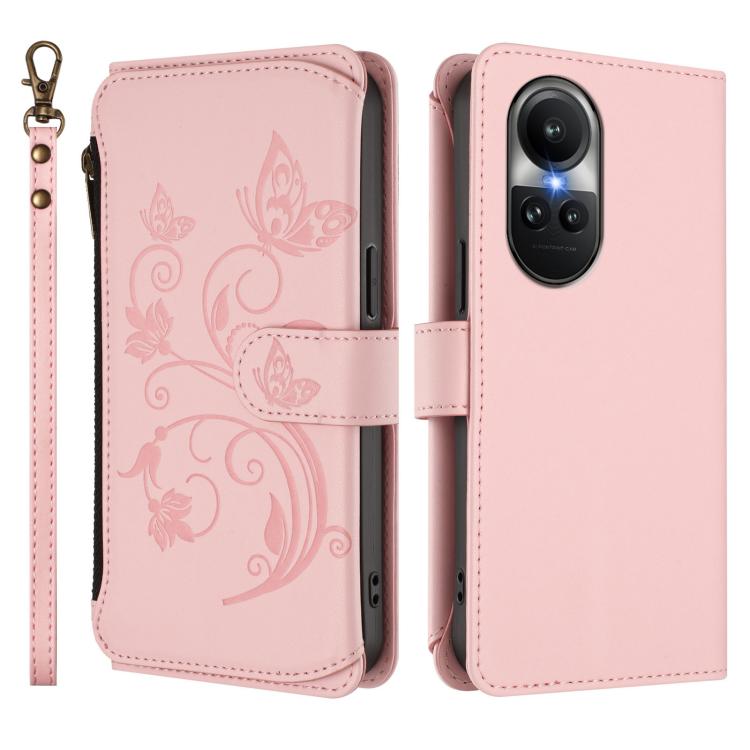 For OPPO Reno10 / Reno10 Pro 5G Global Butterfly Love Flower Multi-card Zipper Wallet Leather Phone Case