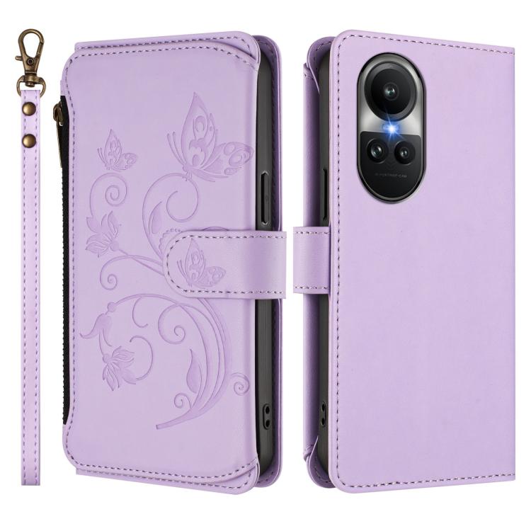 For OPPO Reno10 / Reno10 Pro 5G Global Butterfly Love Flower Multi-card Zipper Wallet Leather Phone Case
