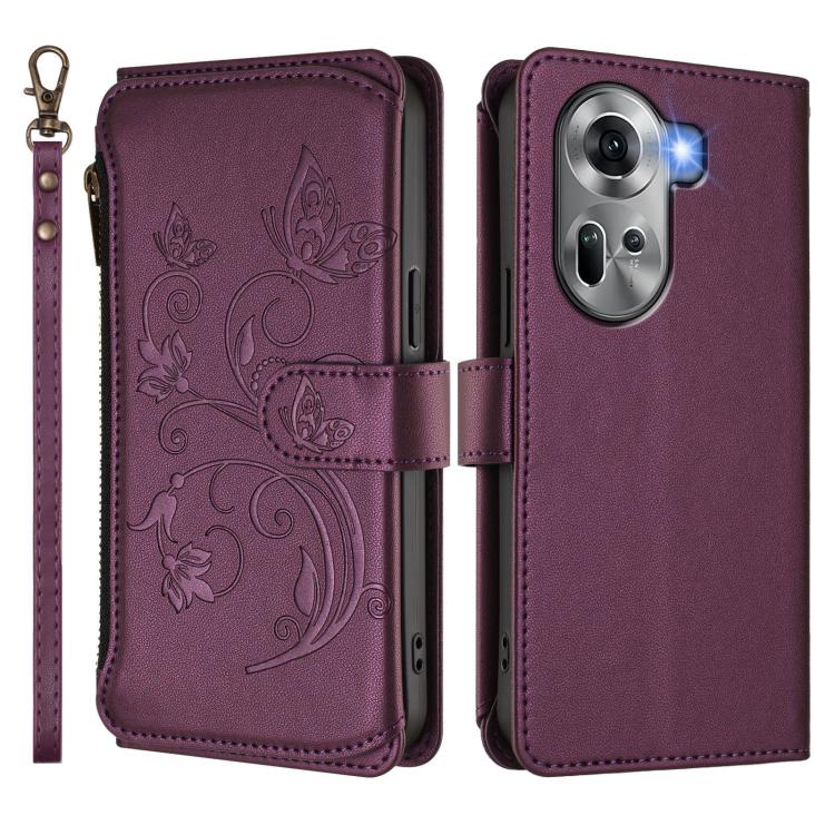 For OPPO Reno11 5G Global Butterfly Love Flower Multi-card Zipper Wallet Leather Phone Case