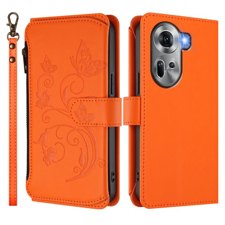 For OPPO Reno11 5G Global Butterfly Love Flower Multi-card Zipper Wallet Leather Phone Case