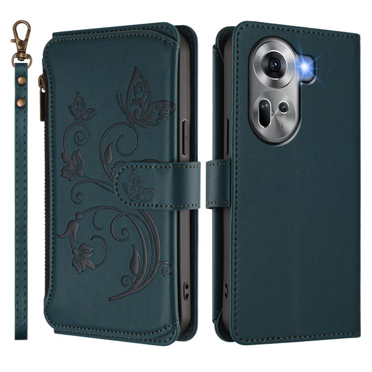 For OPPO Reno11 5G Global Butterfly Love Flower Multi-card Zipper Wallet Leather Phone Case