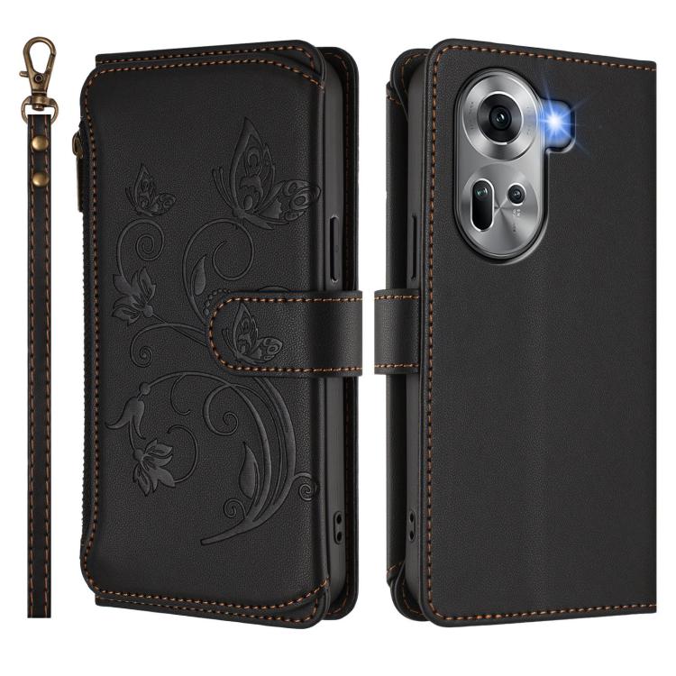 For OPPO Reno11 5G Global Butterfly Love Flower Multi-card Zipper Wallet Leather Phone Case