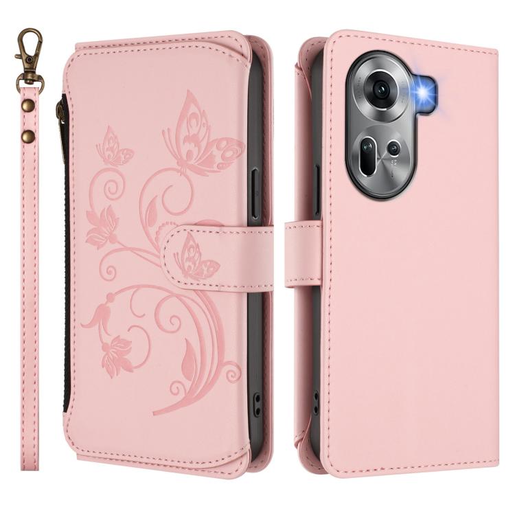 For OPPO Reno11 5G Global Butterfly Love Flower Multi-card Zipper Wallet Leather Phone Case