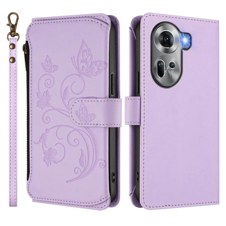 For OPPO Reno11 5G Global Butterfly Love Flower Multi-card Zipper Wallet Leather Phone Case