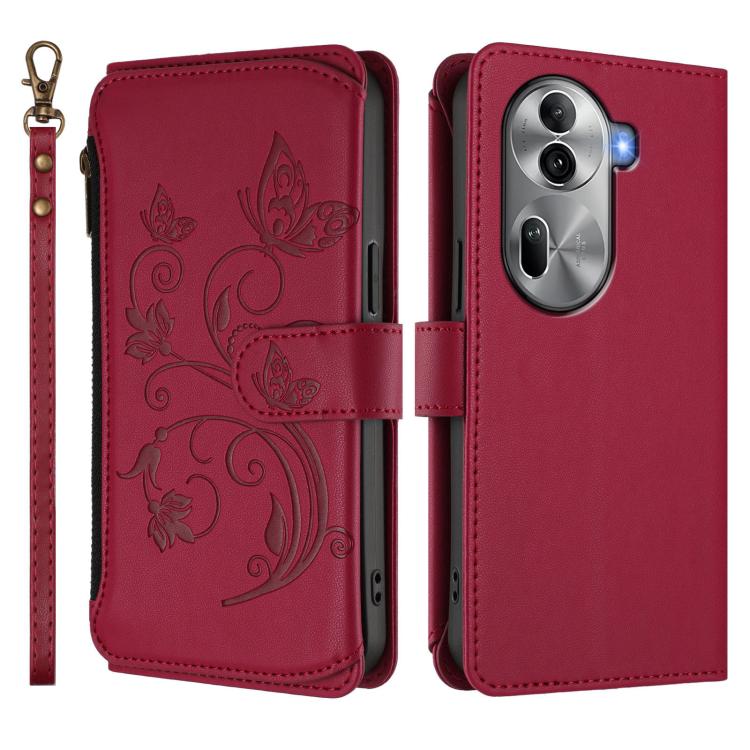 For OPPO Reno11 Pro 5G Global Butterfly Love Flower Multi-card Zipper Wallet Leather Phone Case