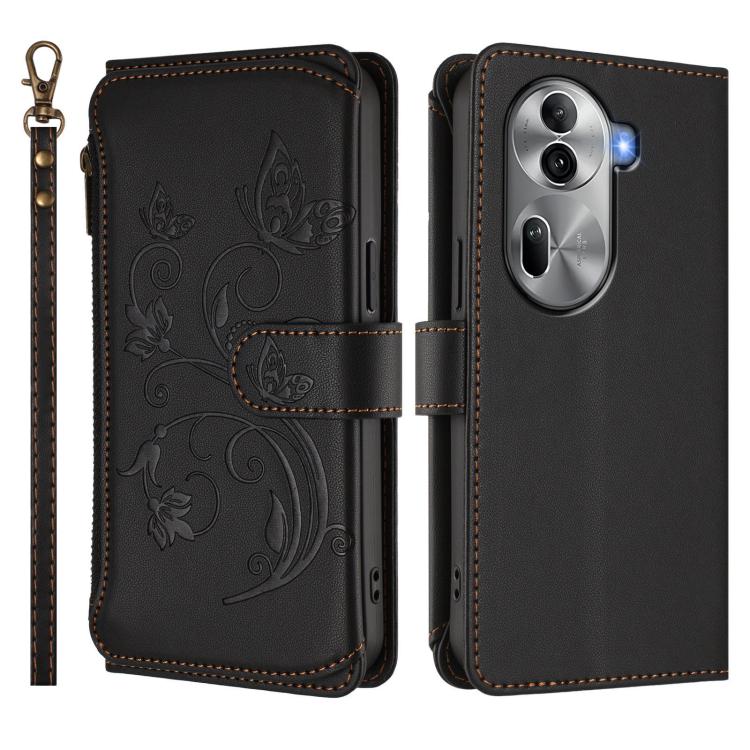 For OPPO Reno11 Pro 5G Global Butterfly Love Flower Multi-card Zipper Wallet Leather Phone Case