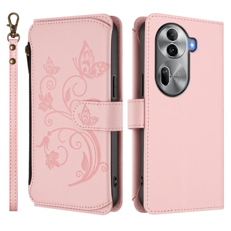 For OPPO Reno11 Pro 5G Global Butterfly Love Flower Multi-card Zipper Wallet Leather Phone Case