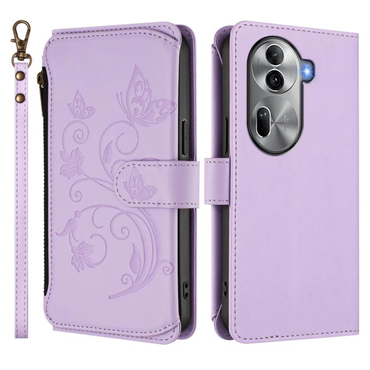 For OPPO Reno11 Pro 5G Global Butterfly Love Flower Multi-card Zipper Wallet Leather Phone Case