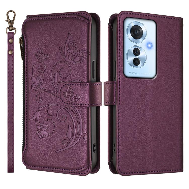 For OPPO Reno11 F 5G Global Butterfly Love Flower Multi-card Zipper Wallet Leather Phone Case
