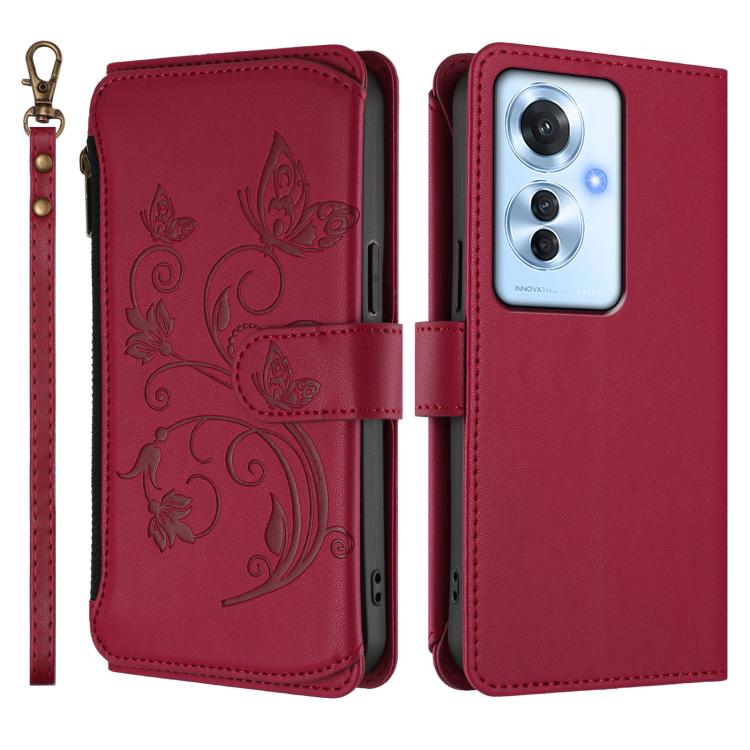 For OPPO Reno11 F 5G Global Butterfly Love Flower Multi-card Zipper Wallet Leather Phone Case