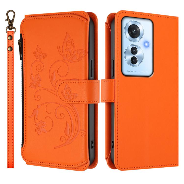 For OPPO Reno11 F 5G Global Butterfly Love Flower Multi-card Zipper Wallet Leather Phone Case