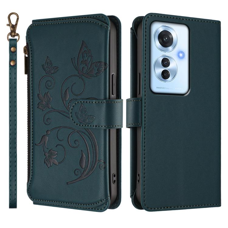 For OPPO Reno11 F 5G Global Butterfly Love Flower Multi-card Zipper Wallet Leather Phone Case