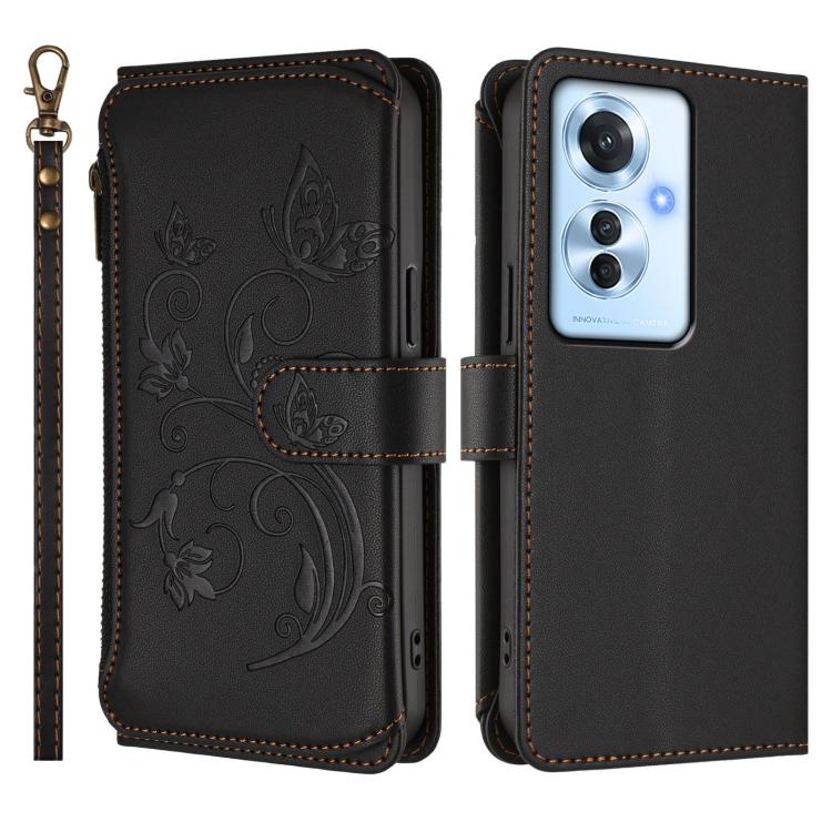 For OPPO Reno11 F 5G Global Butterfly Love Flower Multi-card Zipper Wallet Leather Phone Case