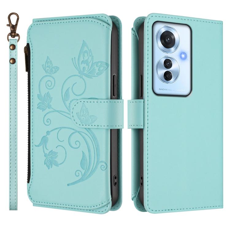 For OPPO Reno11 F 5G Global Butterfly Love Flower Multi-card Zipper Wallet Leather Phone Case