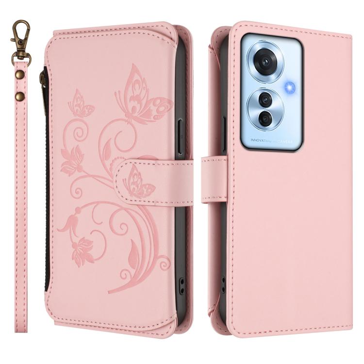 For OPPO Reno11 F 5G Global Butterfly Love Flower Multi-card Zipper Wallet Leather Phone Case
