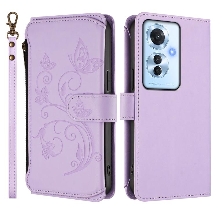 For OPPO Reno11 F 5G Global Butterfly Love Flower Multi-card Zipper Wallet Leather Phone Case