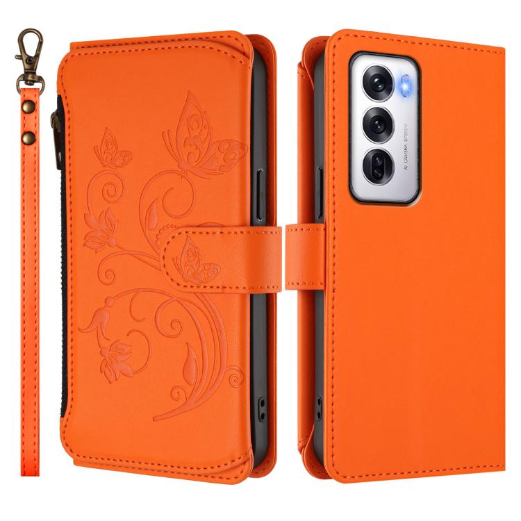 For OPPO Reno12 5G Global Butterfly Love Flower Multi-card Zipper Wallet Leather Phone Case