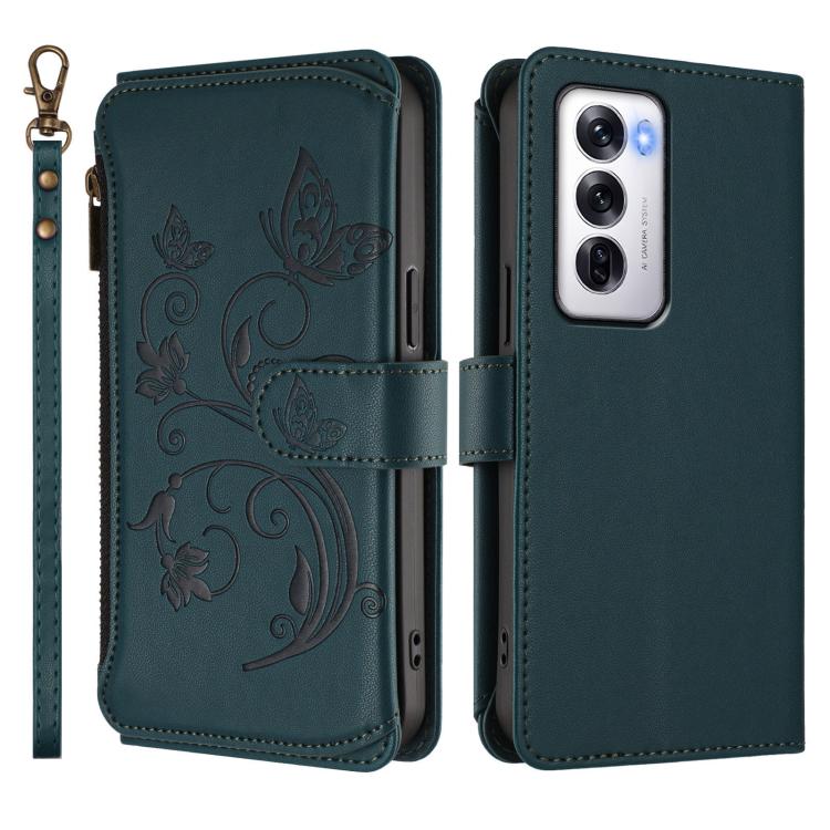 For OPPO Reno12 5G Global Butterfly Love Flower Multi-card Zipper Wallet Leather Phone Case