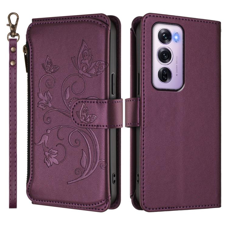 For OPPO Reno12 Pro 5G Global Butterfly Love Flower Multi-card Zipper Wallet Leather Phone Case