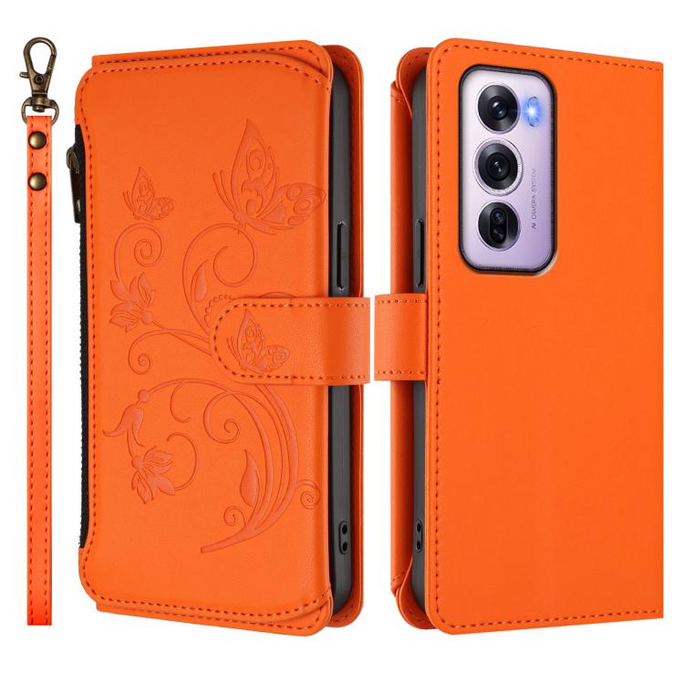 For OPPO Reno12 Pro 5G Global Butterfly Love Flower Multi-card Zipper Wallet Leather Phone Case