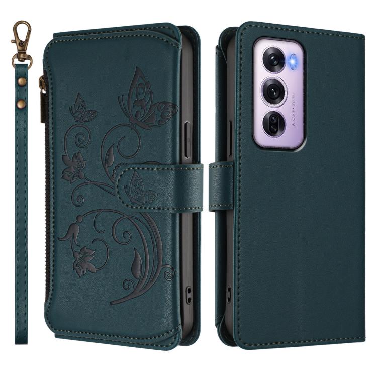 For OPPO Reno12 Pro 5G Global Butterfly Love Flower Multi-card Zipper Wallet Leather Phone Case